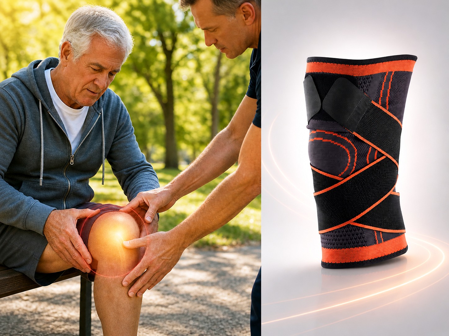 Kneejoehlo knee sleeve shown with product and knee support