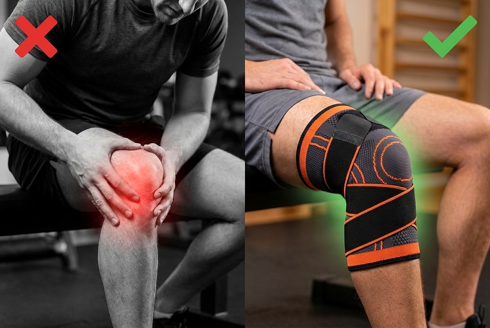 Knee pain comparison with Kneejoehlo support